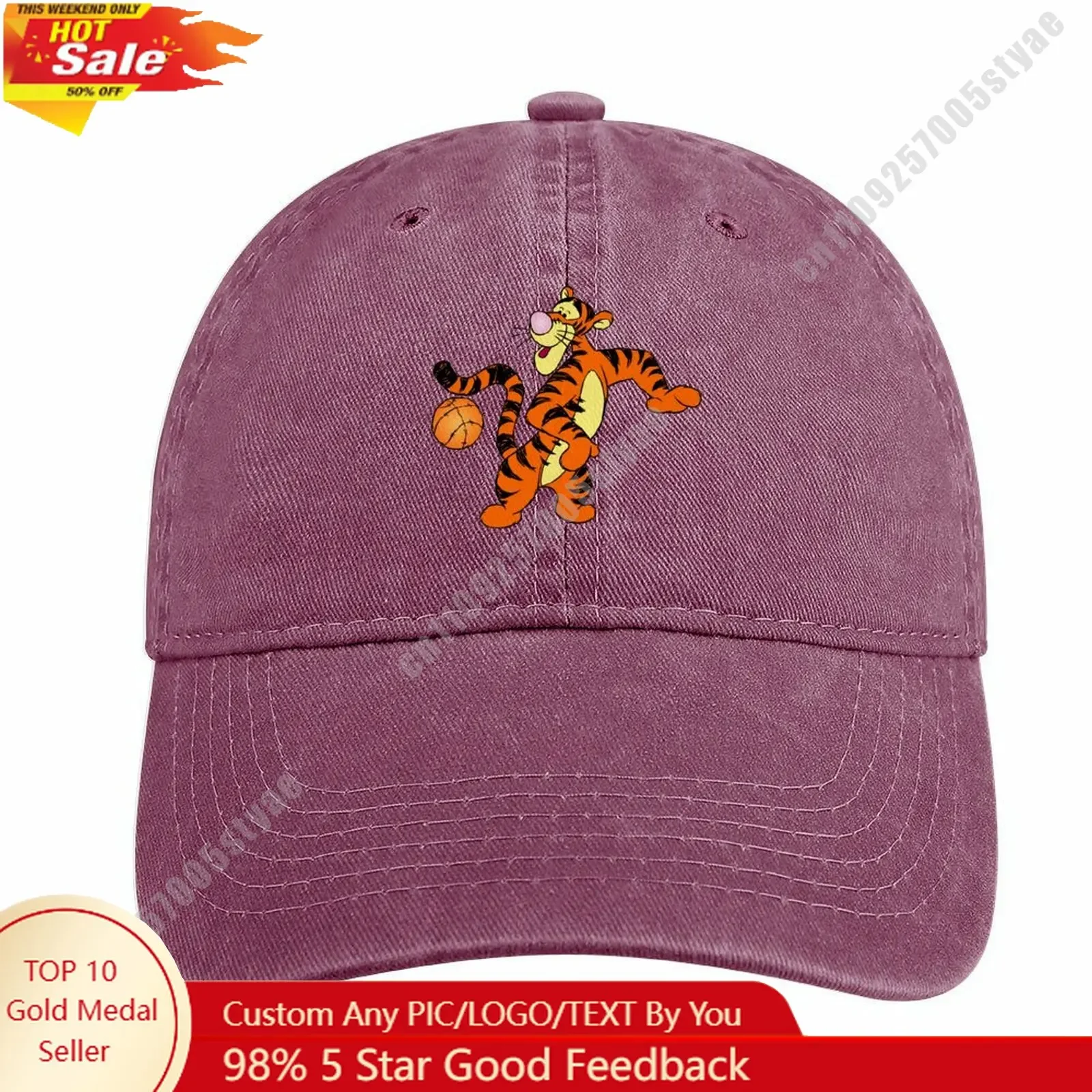 

Tigger Denim Hat Disney Cartoon Custom Design Adjustable Adult Curved Brim Baseball Cap Cool Stylish Fashion Item