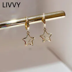 LIVVY New Fashion Korean Charm Drop Earrings for Women Trendy Simple Star Zircon Elegant  Jewelry Gifts