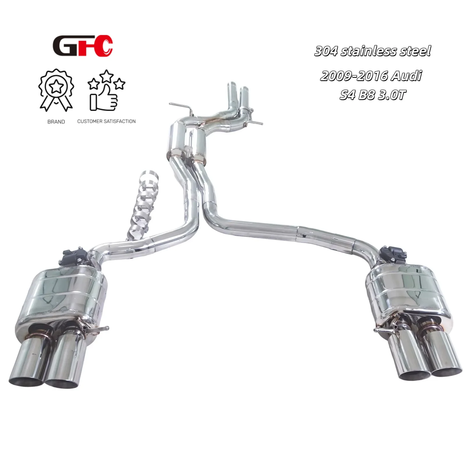 

GFC catback exhaust system with double drums, double valves and four outlets It is applicable to the 2009-2016 Audi S4 B8 3.0T