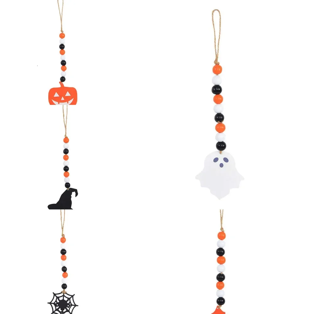 

12pcs Wooden Beads Garland Pumpkin Ghost Skull Wood Chip Pendant Halloween Party Decoration For Home Rustic Hanging Ornamen