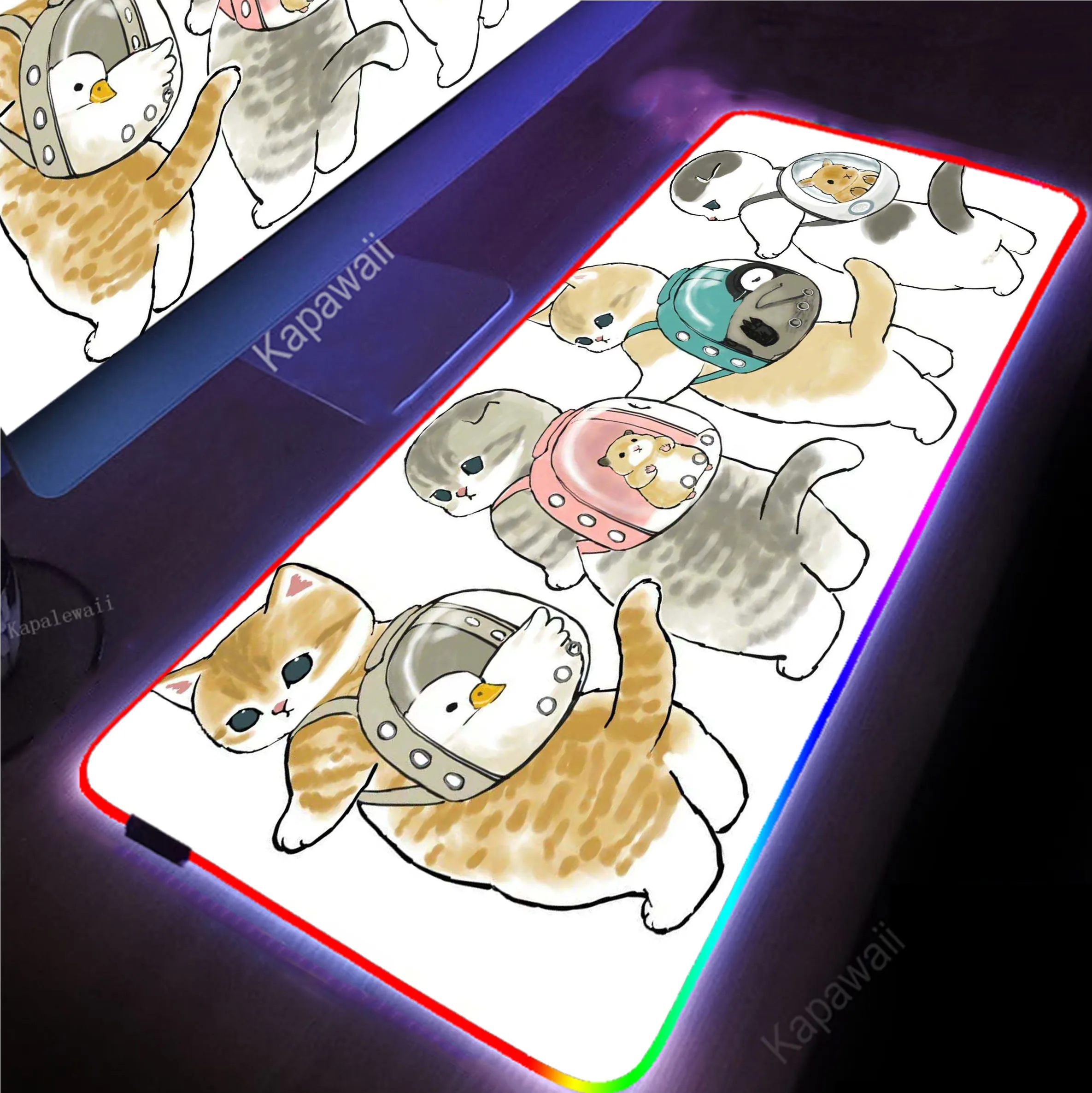 

Cute Cat Kawaii RGB Backlight Gamer Mousepad Large Gaming Mouse Pad Computer Keyboard Pads Locking Edge Mouse Mat XXXL Desk Mat