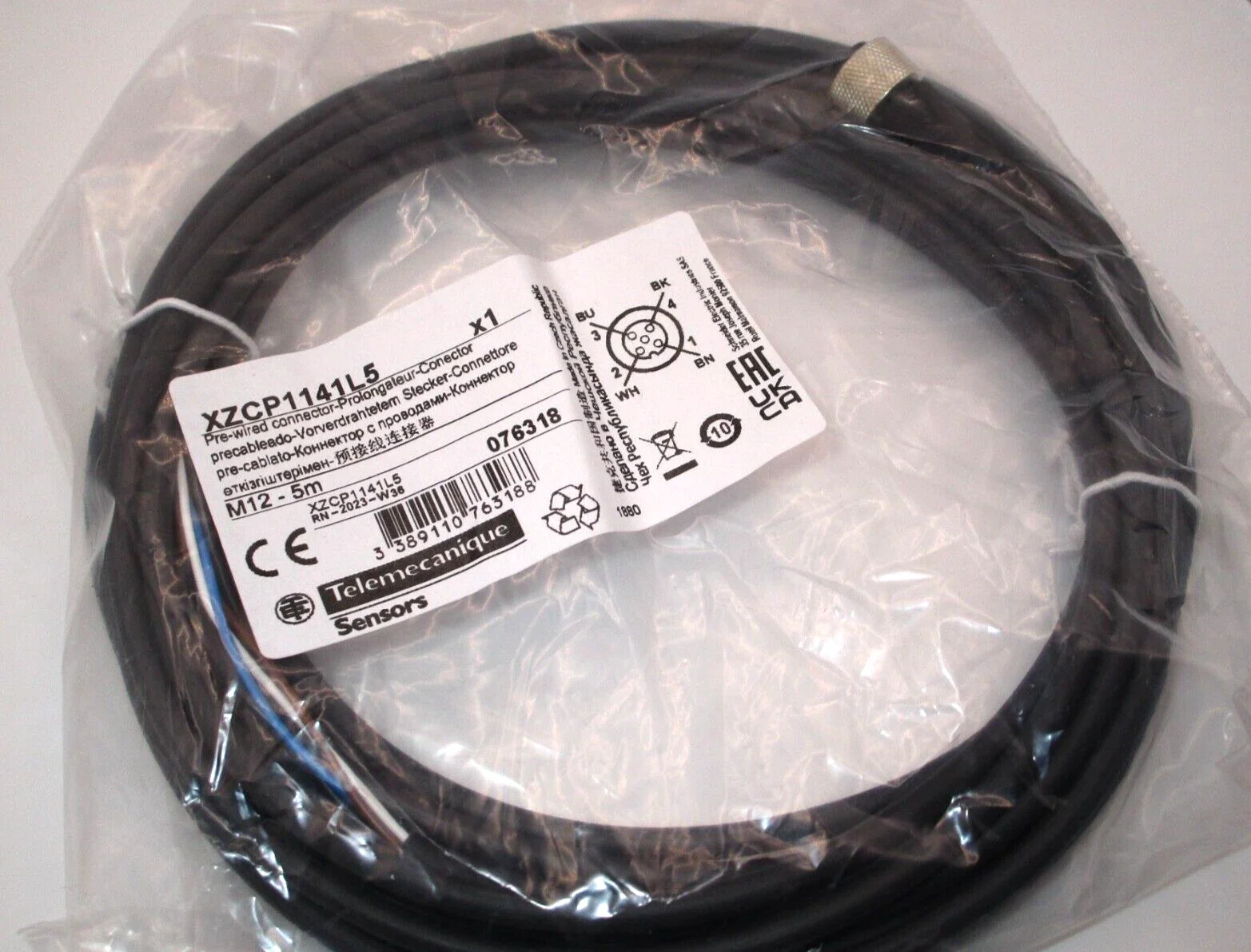 XZCP1141L5 Pre-wired connectors XZ - straight female - M12 - 4 pins - cable PUR 5m