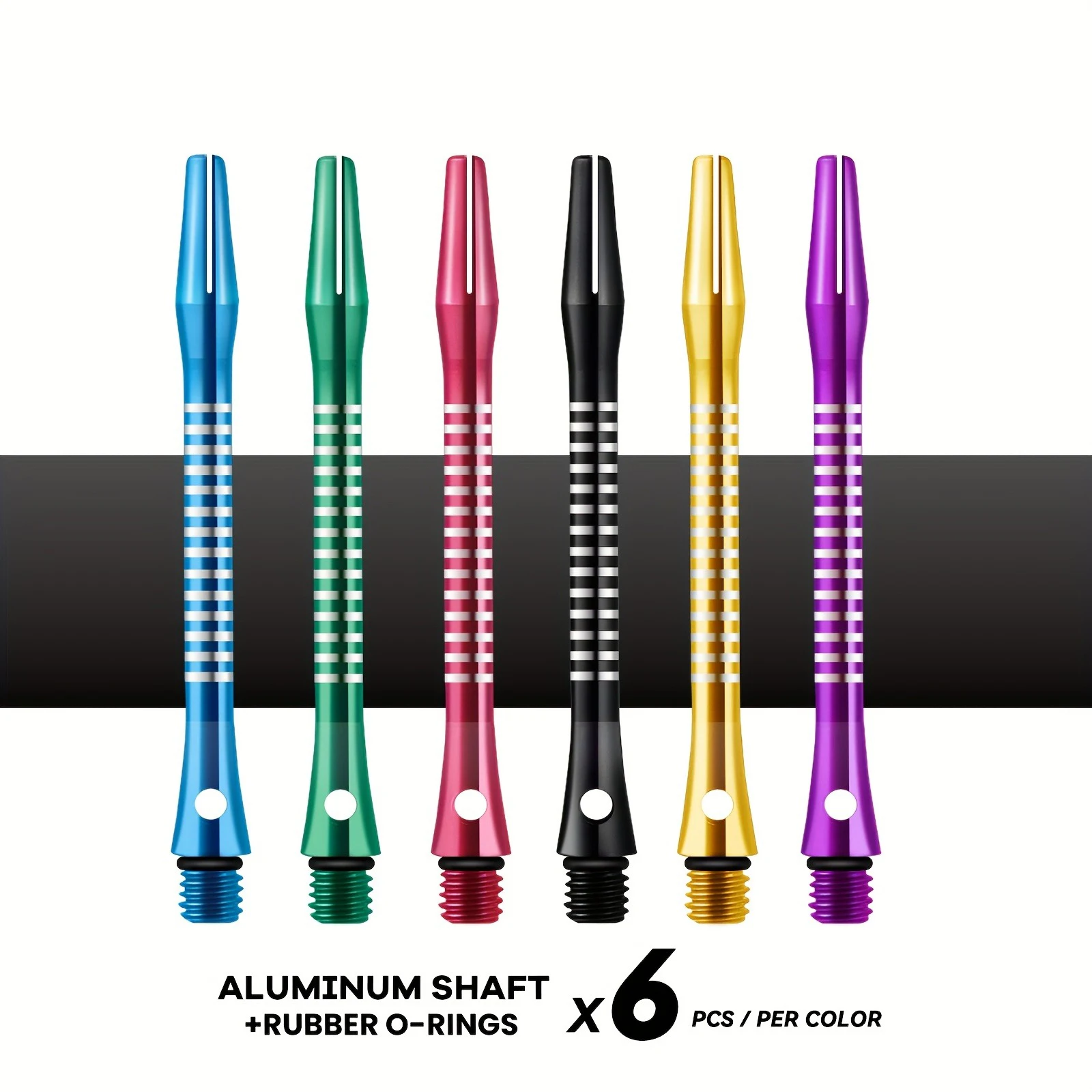 Set of Six Aluminum Alloy Dart Shafts, Total Length 51mm, Standard 2Ba Thread, with Rubber Rings, Professional Dart Accessories view 2