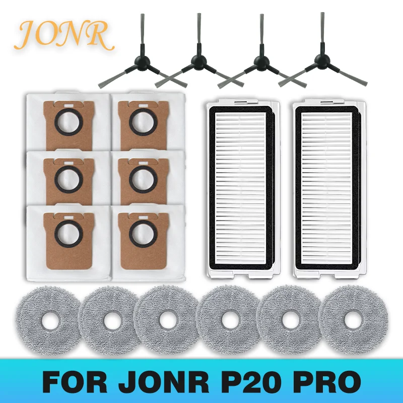 

For JONR P20 PRO Vacuum Robot Accessories, Side Brush Mop Cloth Dust Bag Efficient Microfiber Spare Cleaning Parts Replacement