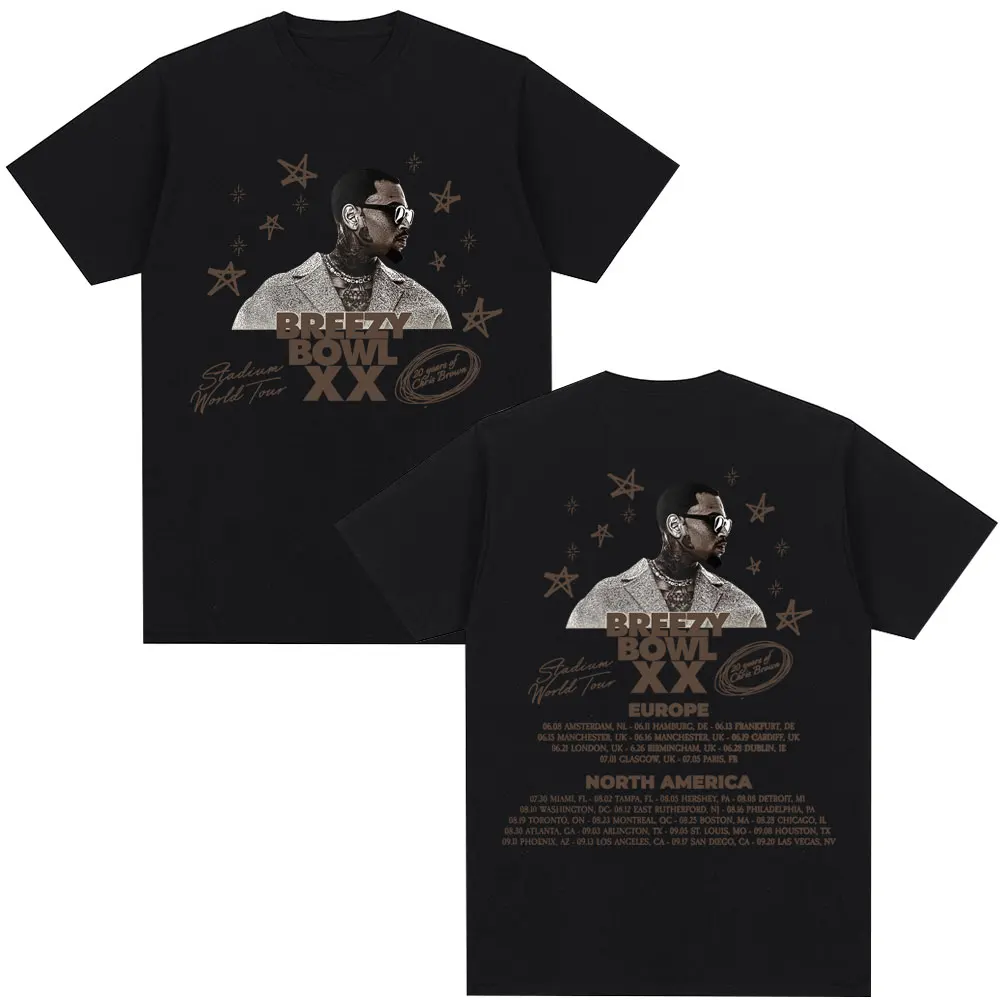 Rapper Chris Brown Breezy Bowl XX Tour T-shirt Hip Hop Men Women Fashion O-Neck T Shirt Oversized Cotton Casual Tees Streetwear image 5