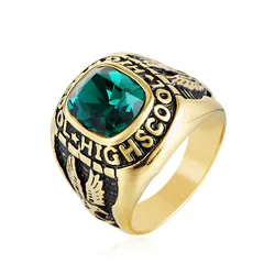 Punk Rock Titanium Steel HIGHSCOOL Eagle Navy Round Stone Rings for Men Charm Jewelry Drop Shipping Size 7-13