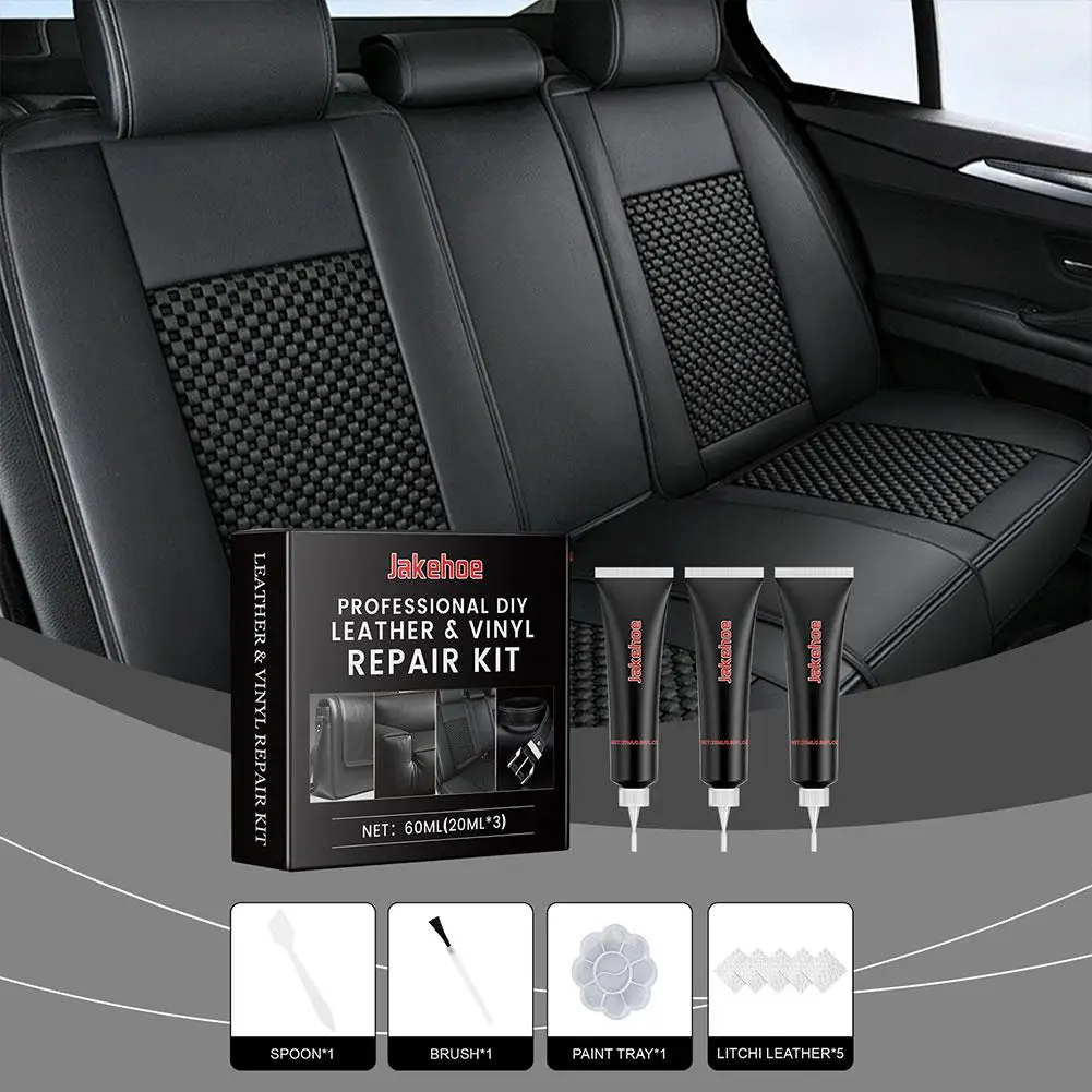 60ml Car Care Kit Liquid Leather Skin Refurbish Repair Holes Tool Auto Seat Black Scratch Restoration Sofa Coats Cracks N3O6
