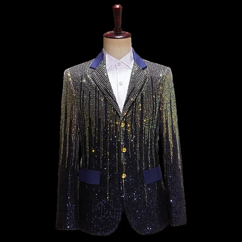 HOO 2024 Men\'s Colorful Meteor Gradient Sequin blazer Three Button Host Bar Shiny Catwalk   blazer