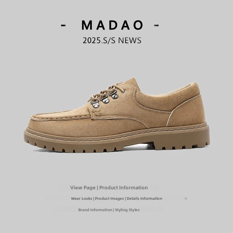 Men's Retro Leather Shoes Low Cut Casual Slip-On round Toe Plain Color Spring Autumn Versatile Work Shoes Comfortable Mesh Inner