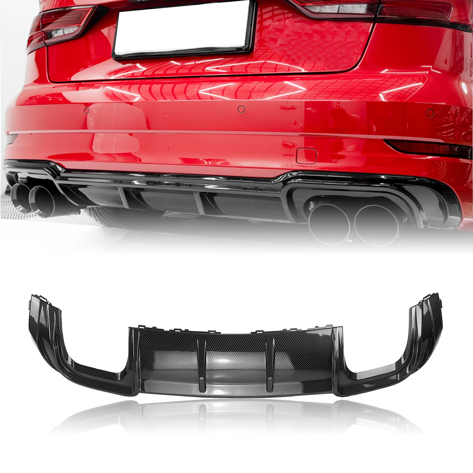 

For Audi A3 Sline S3 Sedan 2017-2020 Sport Models Rear Bumper Diffuser Lip Gloss Black/Carbon Fiber Look Spoiler Boot Splitter