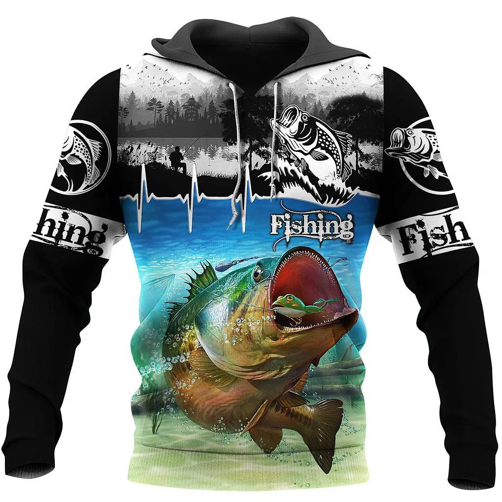 

Wild BASS Fishing Mens Sweatshirt Fishing Graphic Hoodie Fashion Hunting Fish Lover Pullover Mens Large Size Sweatshirt Tops