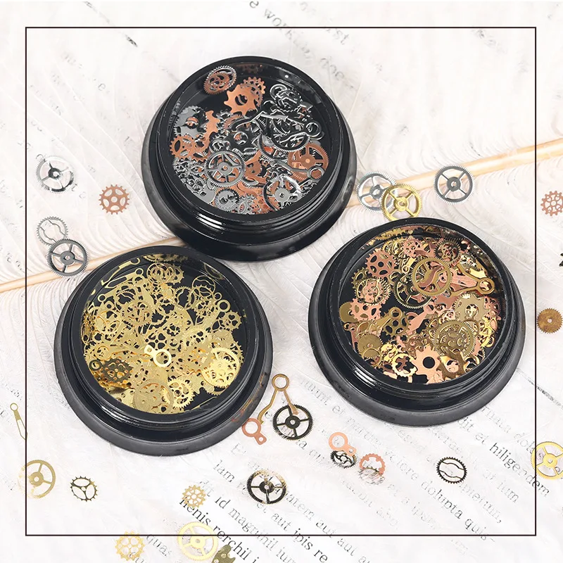 Mixed Metal Gear Foil Nail Art Charms Decoration Gearwheel Decal Nails Accesorios Manicure Decor Nail Supplies For Professionals