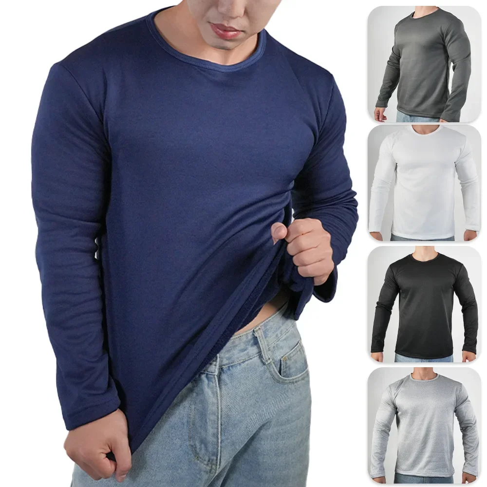 Roupa íntima ultra térmica masculina, clima frio extremo, manga comprida, camada base, forro de lã, novo inverno, gola redonda, camisas de fundo