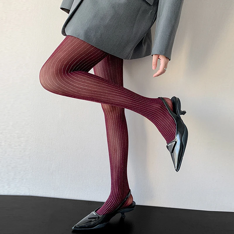 y2k Girls Striped Shining Tights 2025 Autumn Winter Basic High Waist Tights Fashion Sexy Pantyhose Stocking