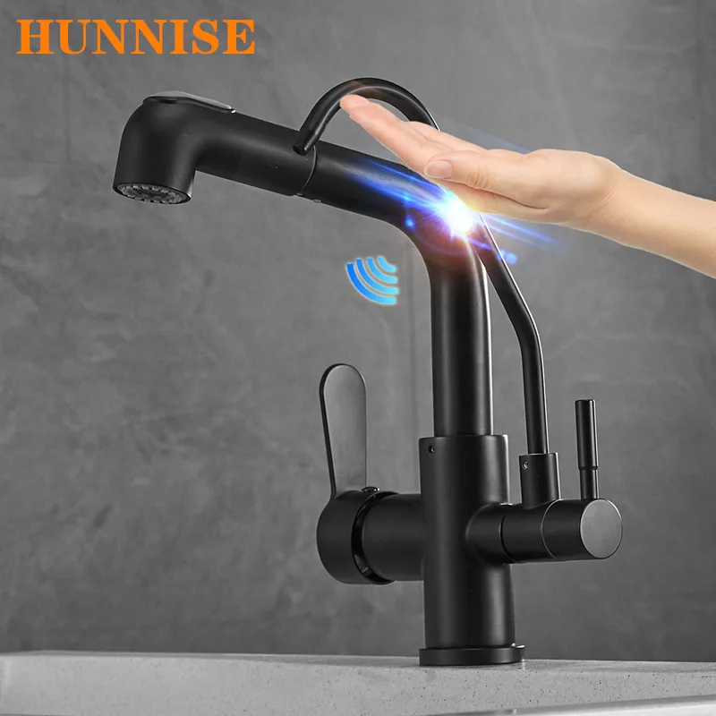 Pure Water Touch on Filter Kitchen Faucet with Pull Out Kitchen Mixer Tap 3 Ways Hot Cold Sensor Touch on Kitchen Mixer Faucets