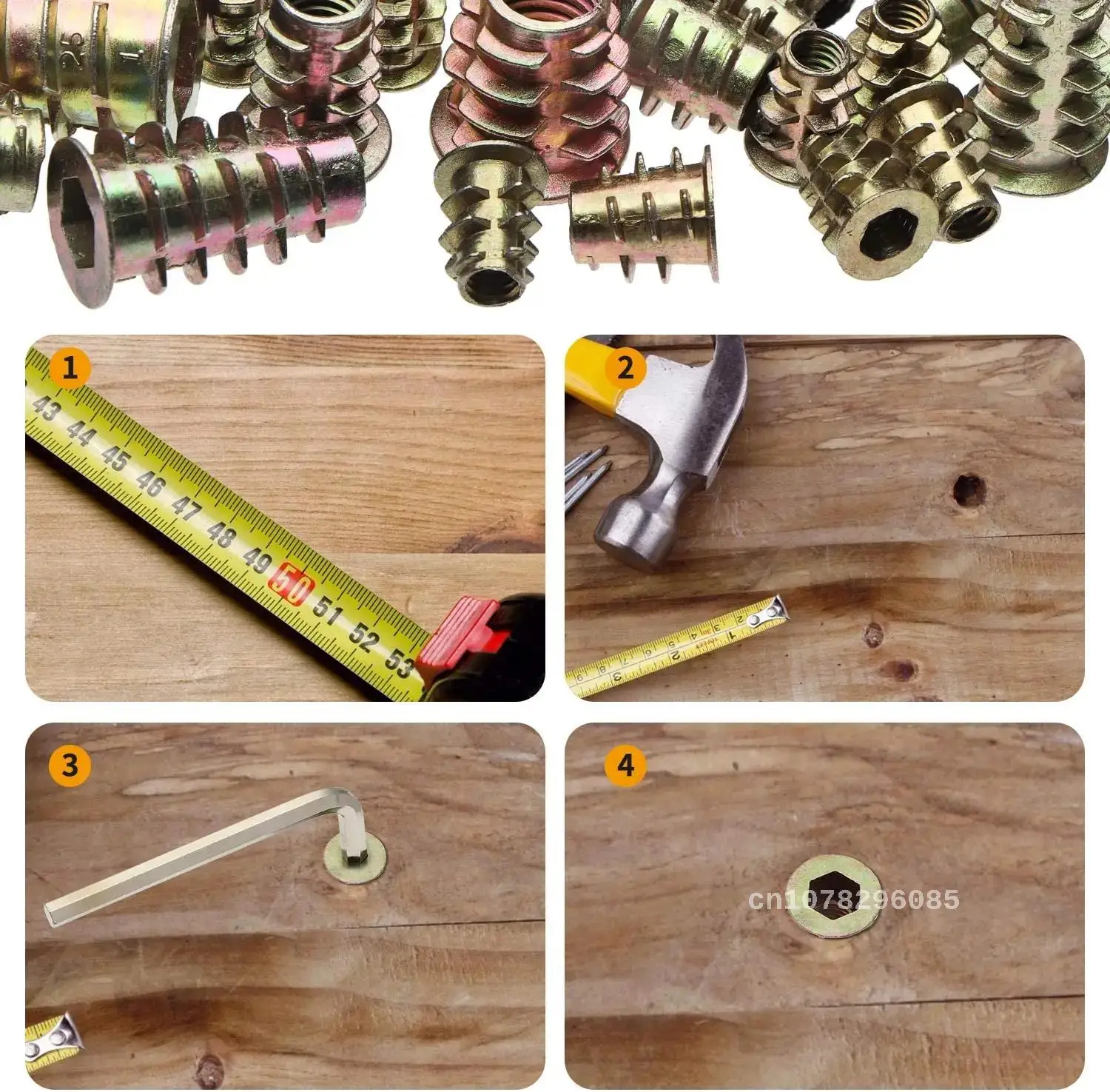 Flanged Hex Drive Head Nuts, Zinc Alloy Thread, Wood Insert Nut for Furniture, Drop Shipping, M4, M5, M6, M8, M10, 70 PCs, 230PC