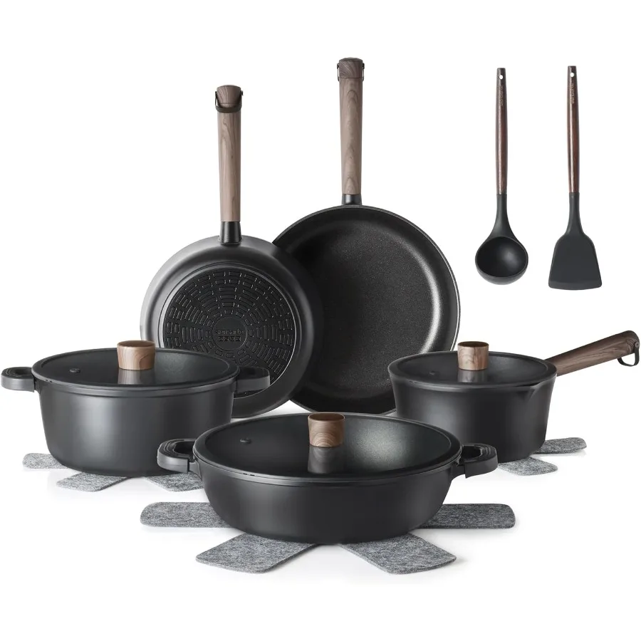 

Набор посуды с антипригарным покрытием, набор кастрюль и сковород для домашней кухни, 15 шт., черный набор для приготовления пищи с антипригарным покрытием, можно мыть в посудомоечной машине и в духовке