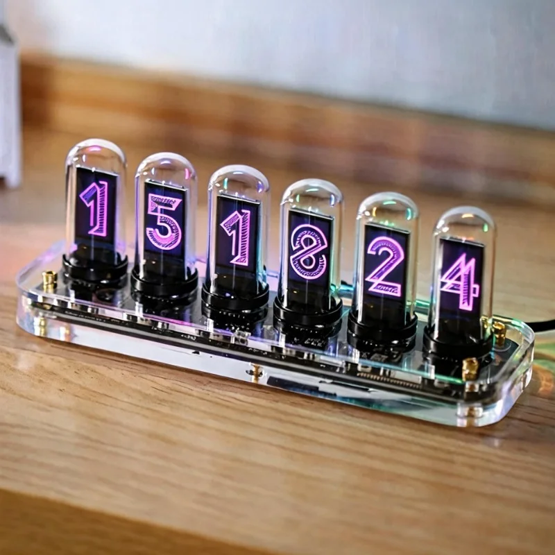 IPS Nixie Tube Table Clocks Retro‑tech Cyberpunk Desk Clocks RGB Ambient Light Diy Tabletop Clock Creative Desktop Ornament