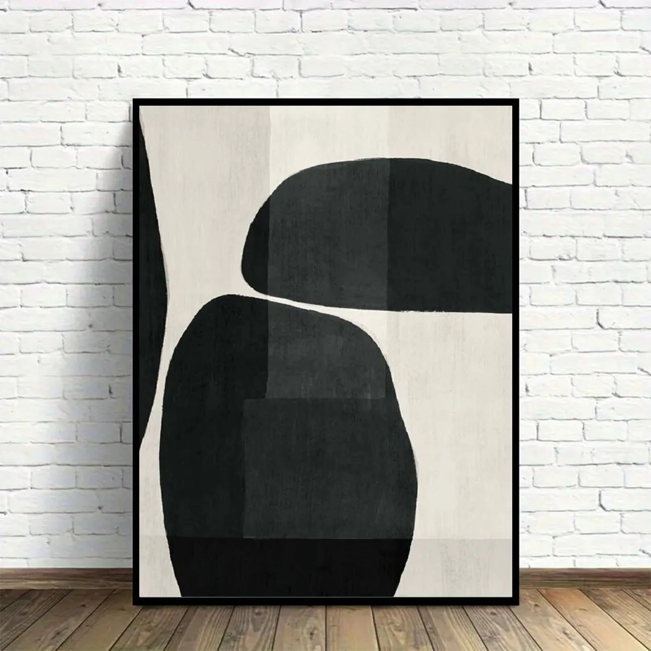 1pc Modern Black White Beige Abstract Geometric Wall Art Mural - Neutral Beige & Monochrome Beige/White/Black Frameless Canva