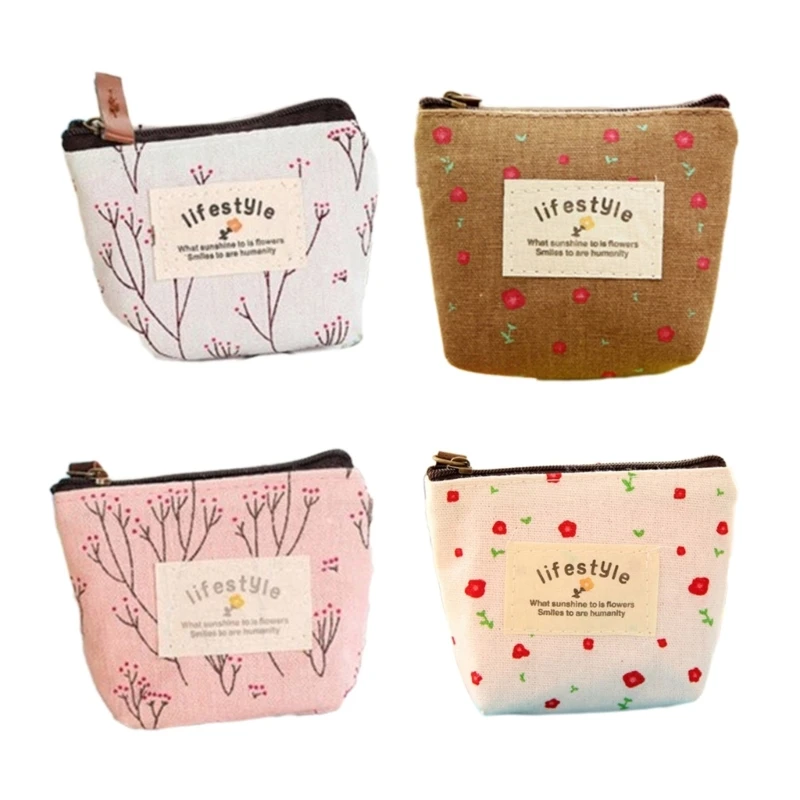 Practical Headset Holder Wallet Flower Printed Coin Purse Women's Fabric Purse Coin Bag with Convenient Fastening