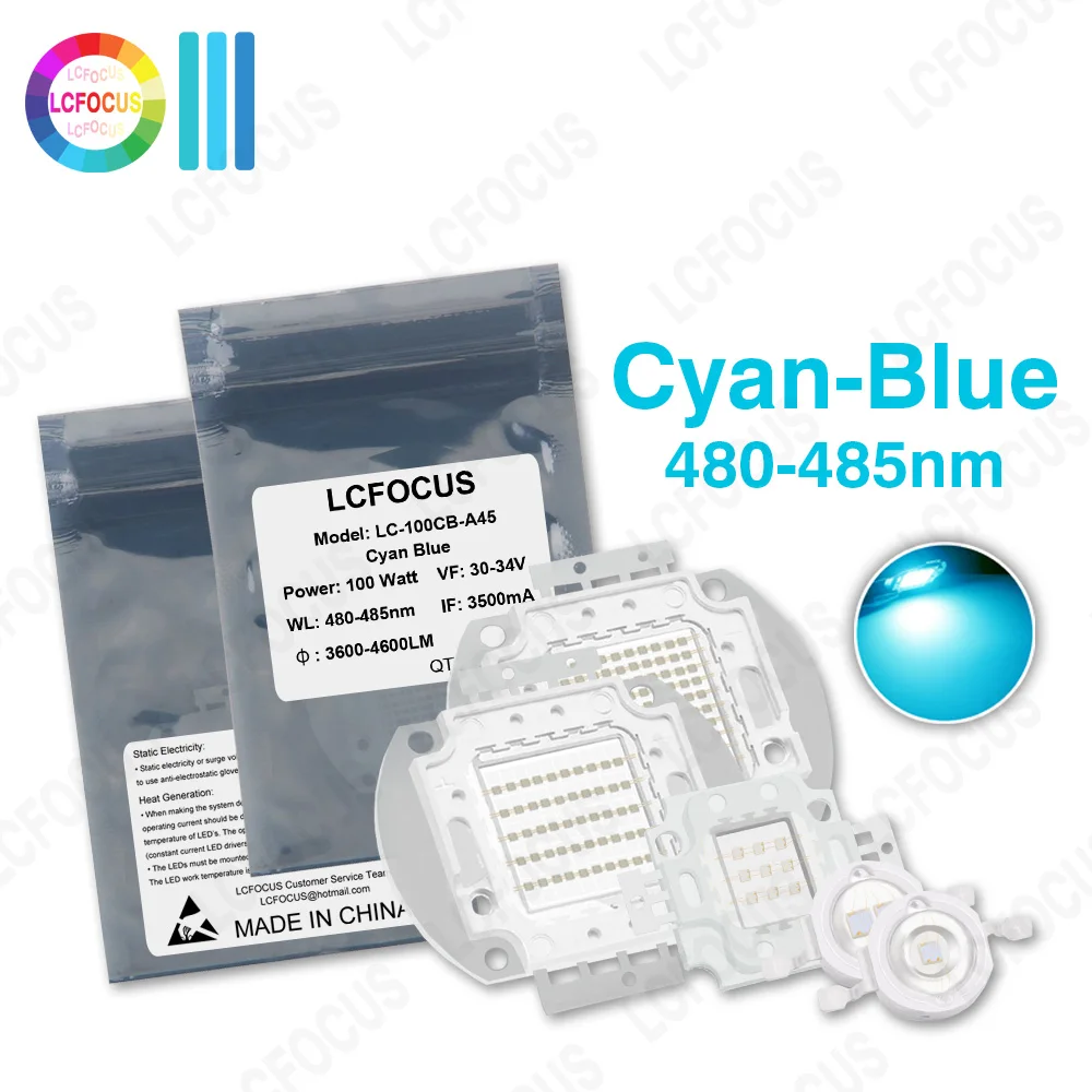 

High Quality LED Chip 1W 3W 5W 10W 20W 30W 50W 100W Cyan Blue 480nm 485nm COB For 1 3 5 10 20 30 50 100 W Watt Lamp Light Beads