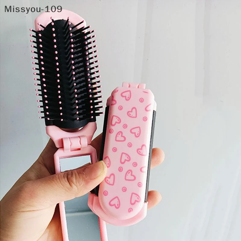 Pink Butterfly Love Pattern Foldable Hair Comb With Massage Bristles – Portable Comb For Straight And Curly Hair