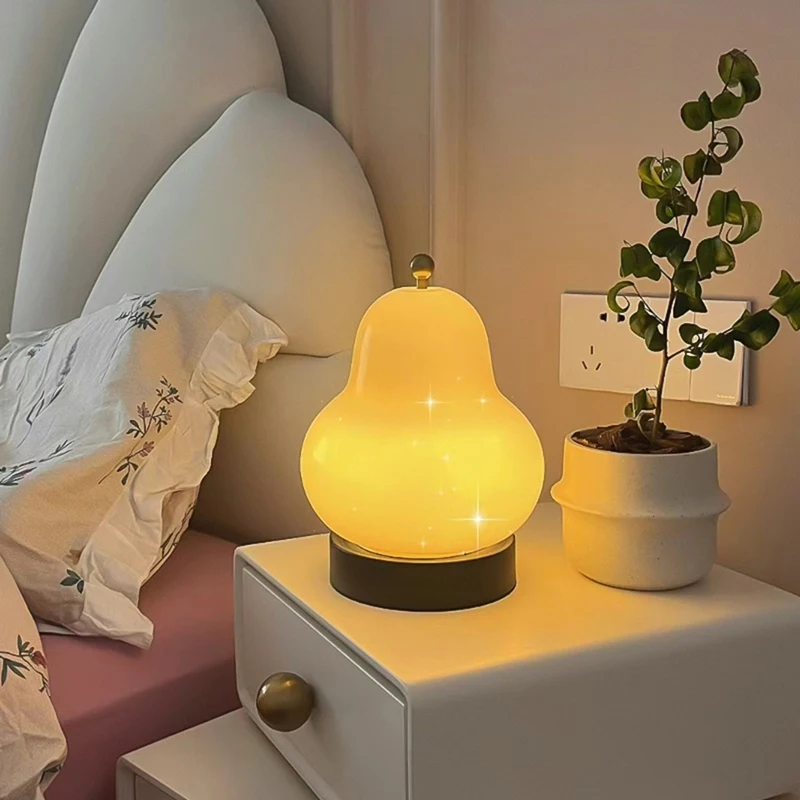 Pear Shaped Glass Table Lamp Suitable For Bedside Bedroom Study Living Room Decorative Night Light Home Decor
