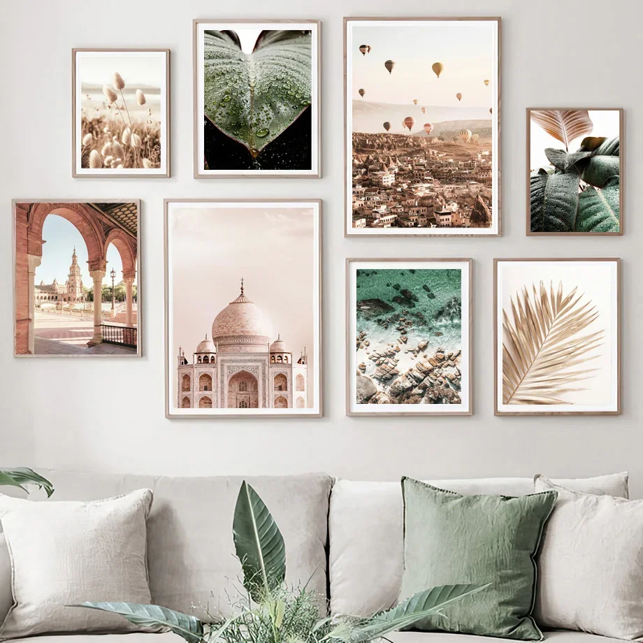 

Taj Mahal Sea Palm Leaf Grass Arch Door Wall Art Canvas Painting Nordic Posters And Prints Wall Pictures For Living Room Decor