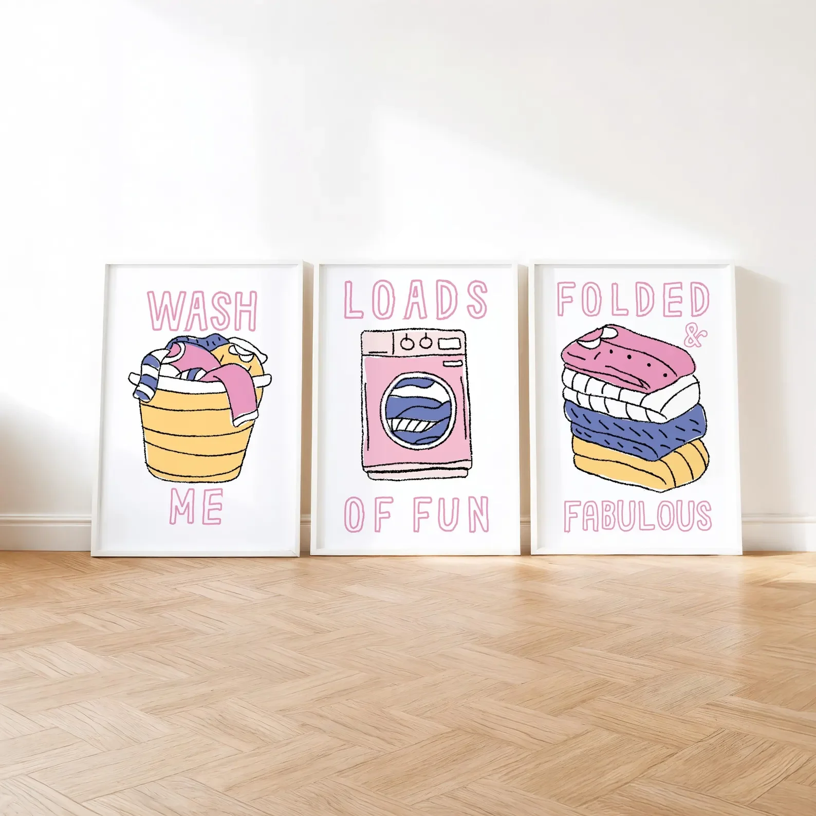 3PCS Pink Laundry Room Wall Art  Loads of Fun Poster  Bathroom Decor Trendy Laundromat Poster  Canvas Paintings for Room Decor