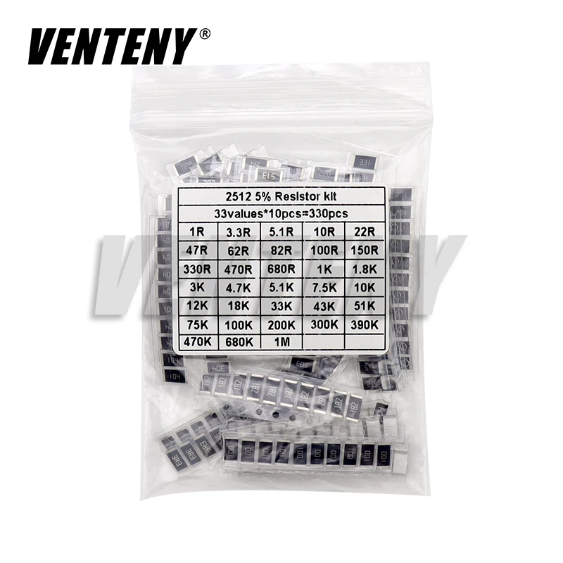 2512 1W SMD Resistor Assorted Kit 1ohm-1M ohm 5% 33valuesX 10pcs=330pcs DIY