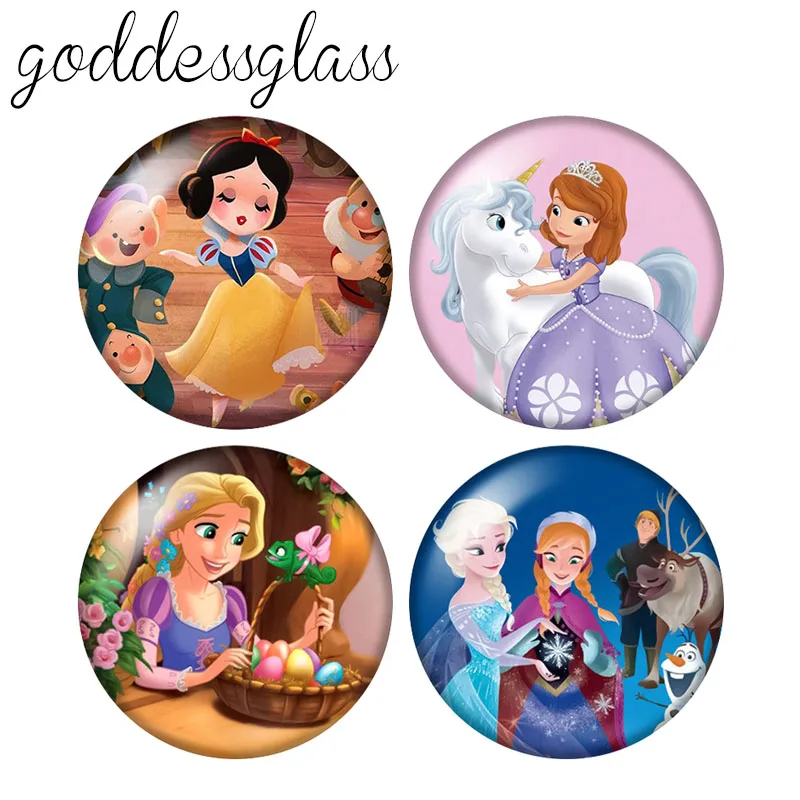 Disney Cartoon Cute Pricesses Snow White Sofia 12mm/20mm/25mm Round photo glass cabochon flat back Making findings for bracelets