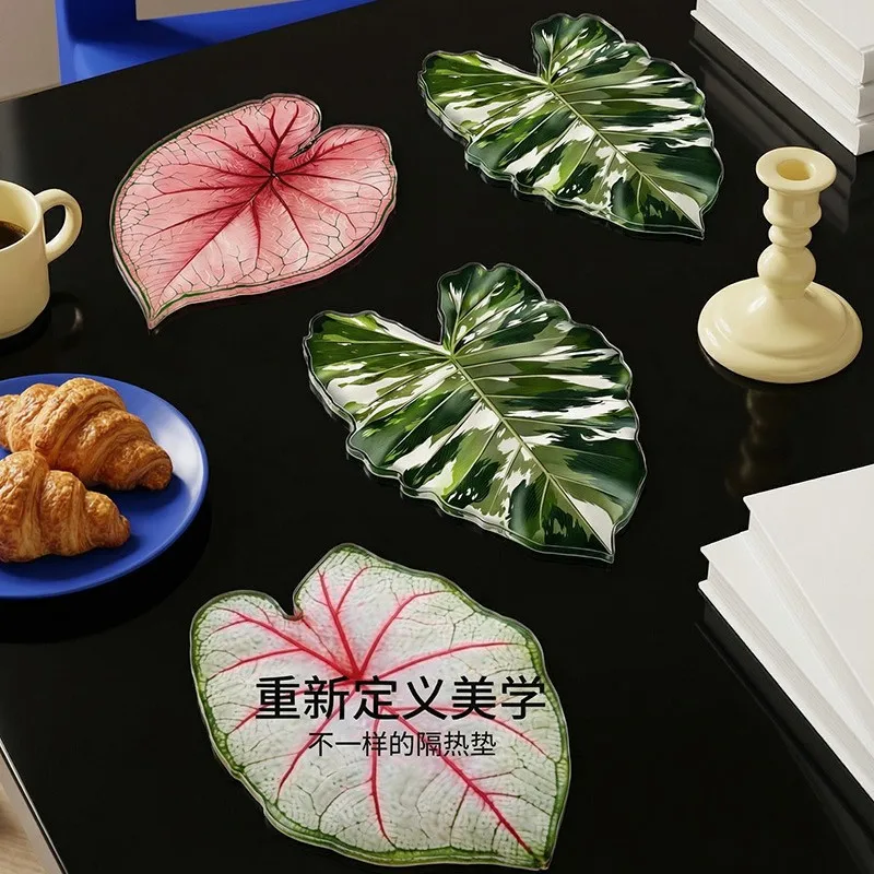 Ins-style acrylic coasters with tropical plant patterns, heat-insulating, scald-proof and easy to clean
