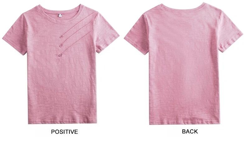 AOSSVIAO 2026 Summer Solid Color Women's T-Shirts Slub Cotton O-Neck Short Sleeve T-Shirt Loose Casual Simple Button Basic Top