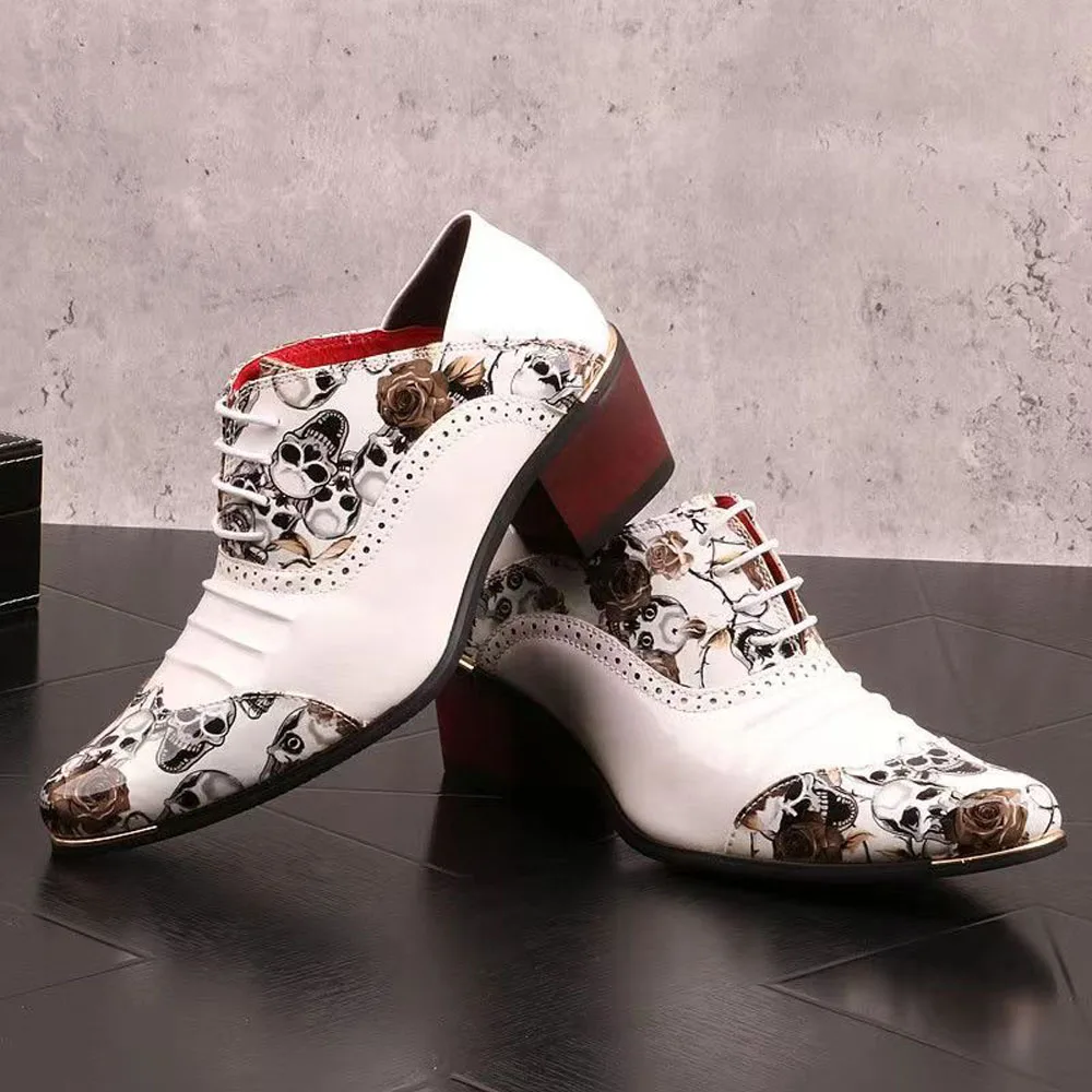 Autumn Men High heels Metal Buckle Cowhide Round head Model Catwalk Singer Performance Thick heel Increase Men's shoes