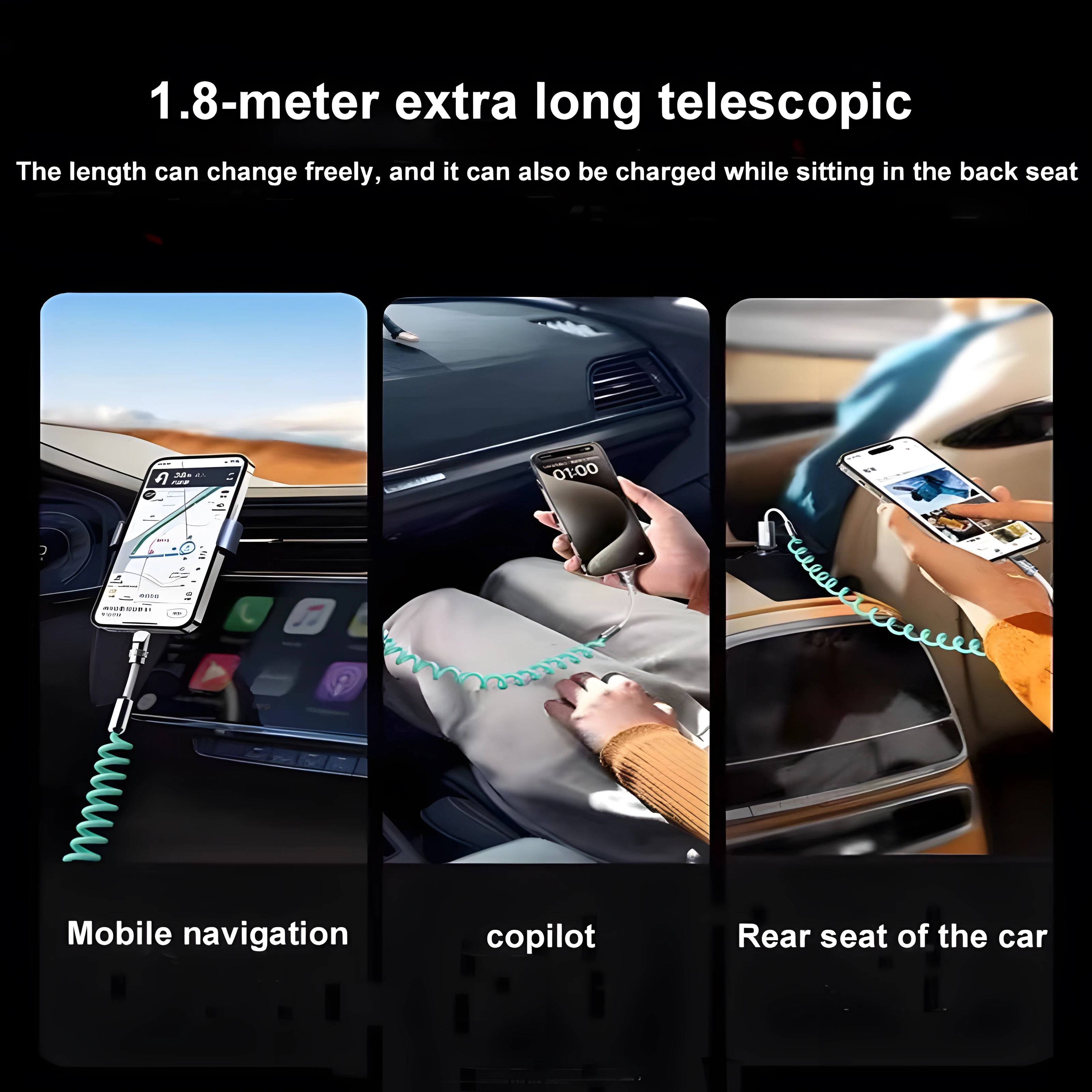 Super 6A PD 100W Car Phone USB Type C to Type C Data Fast Charging Telescopic Cbale for iPhone 15 Pro Max Samsung Xiaomi OnePlus