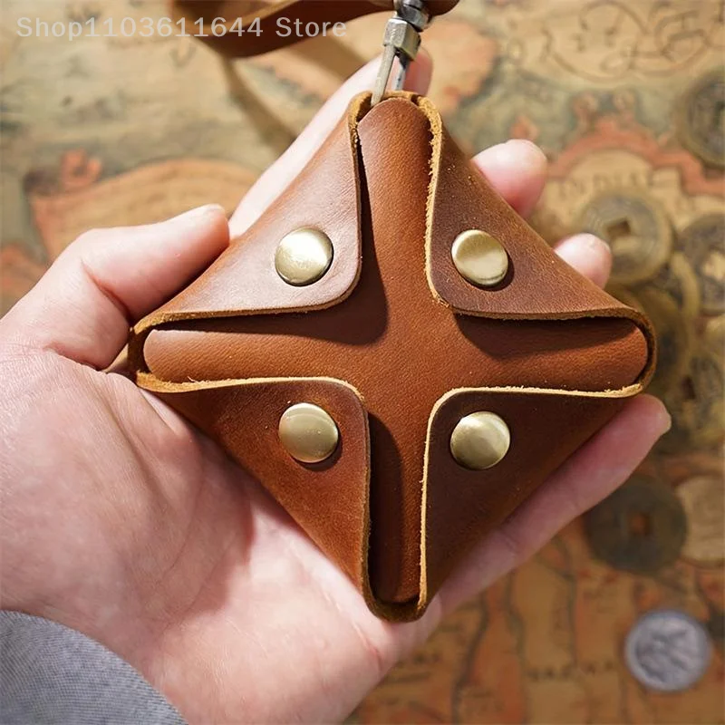 Kreative Geldbörse aus echtem Leder, kleine quadratische Münze, modische Druckknöpfe, Geldwechselhalter, Mini-Geldbörse, Schlüsselanhänger, Unisex-Geschenke
