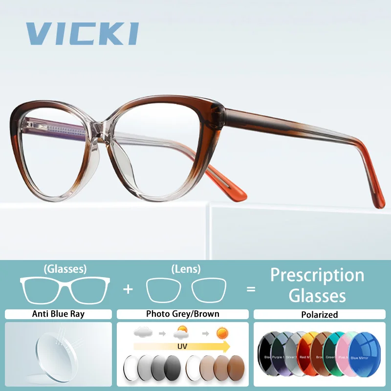 VICKI New Cat-Eye Progressive Multifocal Photochromic Anti Blue-ray Glasses Polarized Sunglasses Custom Prescription Available