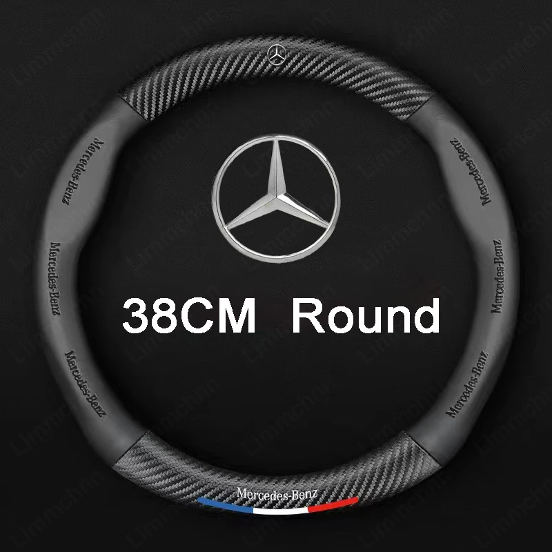 3D Embossed Leather Steering Wheel Cover for Mercedes-Benz C E A S GLC GLE CLA GLA GLB etc Cowhide Anti-Slip Breathable 38cm