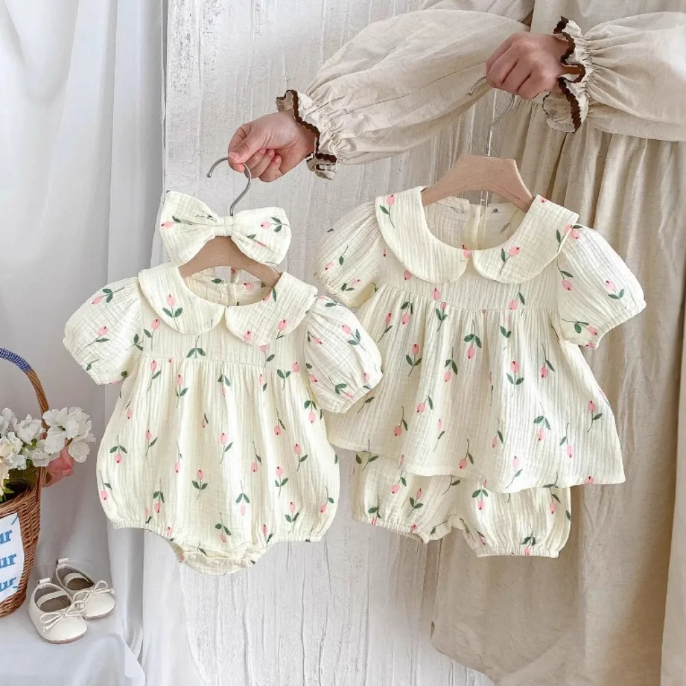 Baby Clothes Sister Clothes 2025 Summer New Sweet Wind Gauze Short Sleeve Bag Fart Clothes or Two-piece Suit