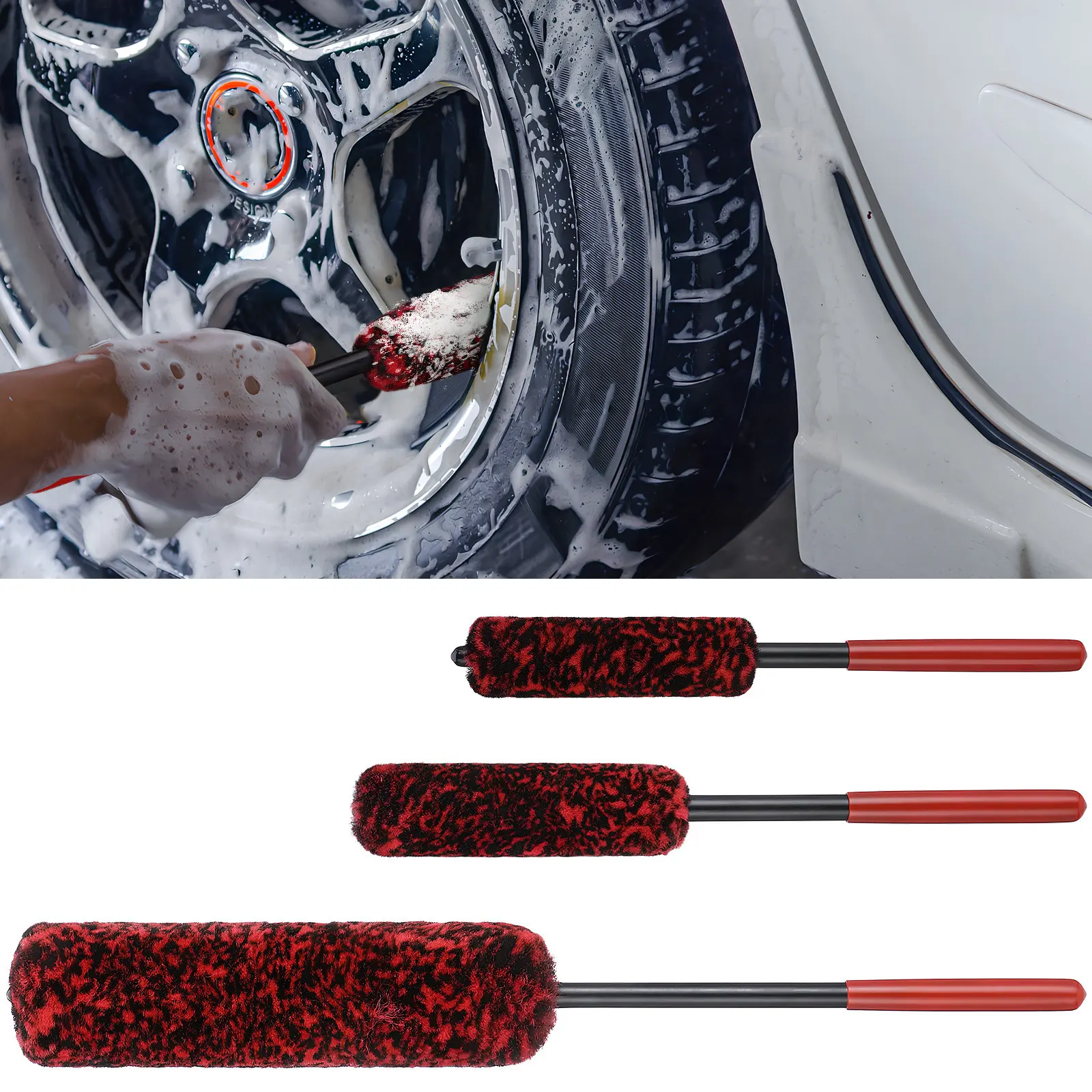 3Pcs Automotive Tire Brush Set Dense Bristles Wheel Scrub Brush Car Washing Tool for Spoke Crevices Hubcap Rim Detailing Clean