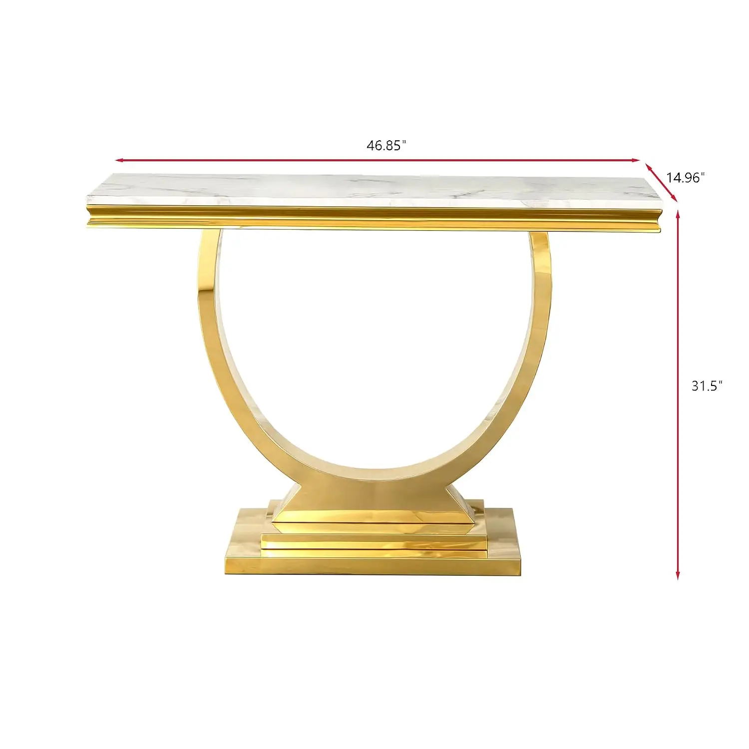 47" White Faux Marble Console Table Gold U-Shape Base Mirrored Stainless Steel Frame Entryway Living Room Hallway, Customized view 2