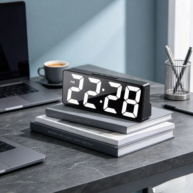 Temperature Display LED Alarm Clock, Adjustable Brightness 12/24H Desktop Clock for Bedroom Nightstand Home Decor