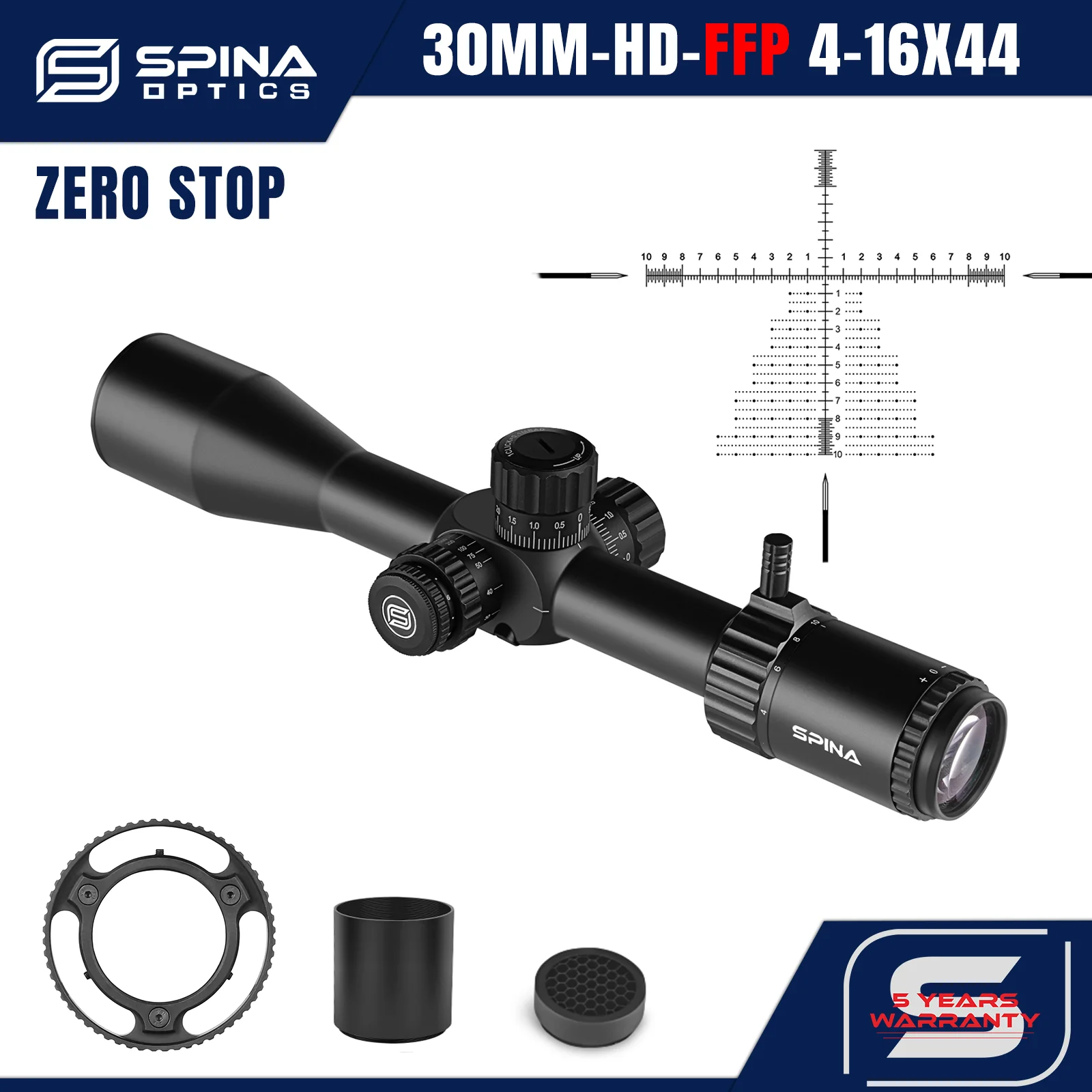 

Spina Optics WolfChase Gen II Zero Stop HD 4-16x44 FFP First focal plane Scope Sight 5-150m Tactical Hunting,30mm,1/10 MRAD
