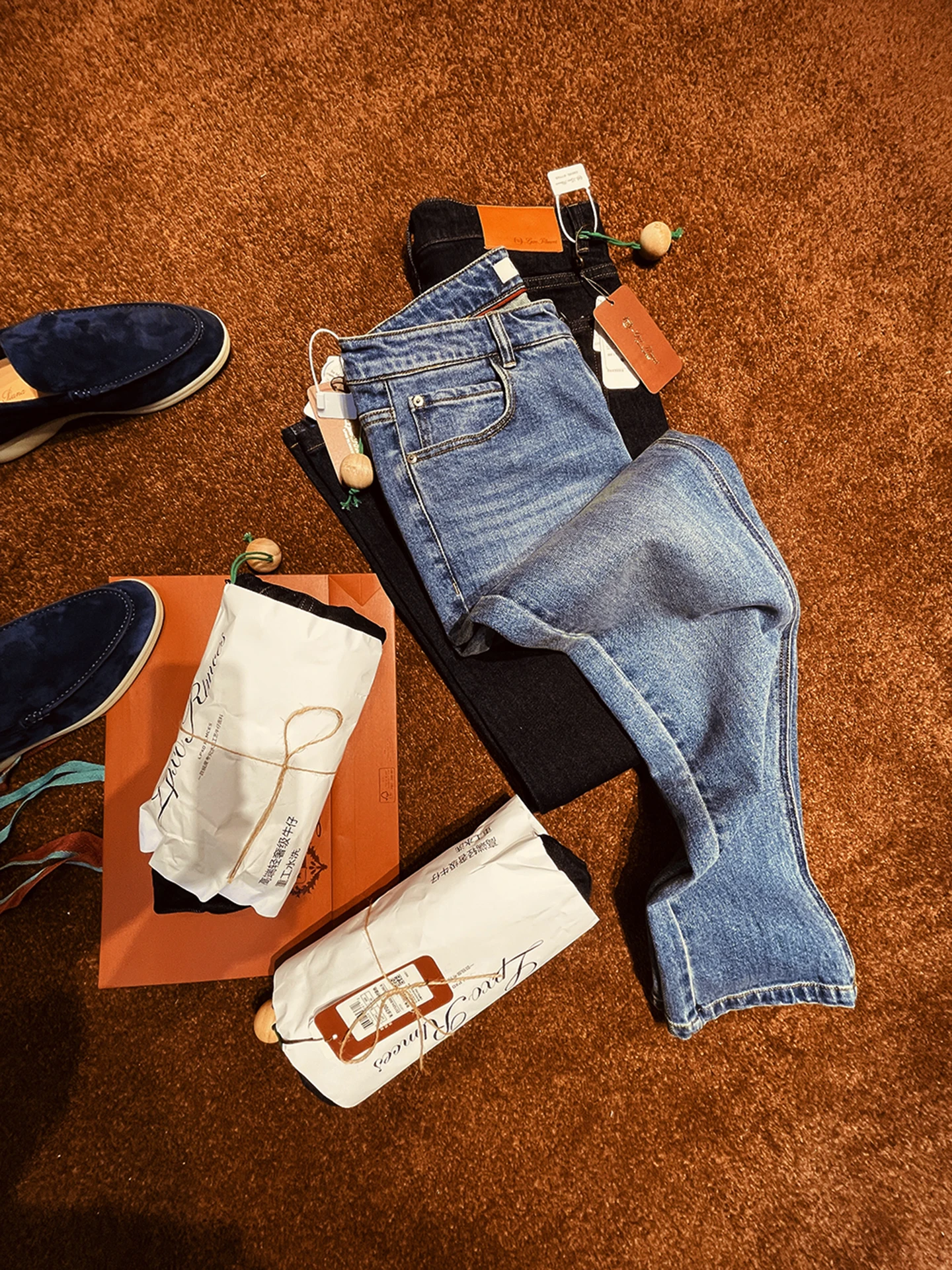 Italian Luxury Graphite Enzyme Washed Tailored Fit Men's Classic Blue Jeans Casual Cotton Stretch Denim Straight Leg Trousers