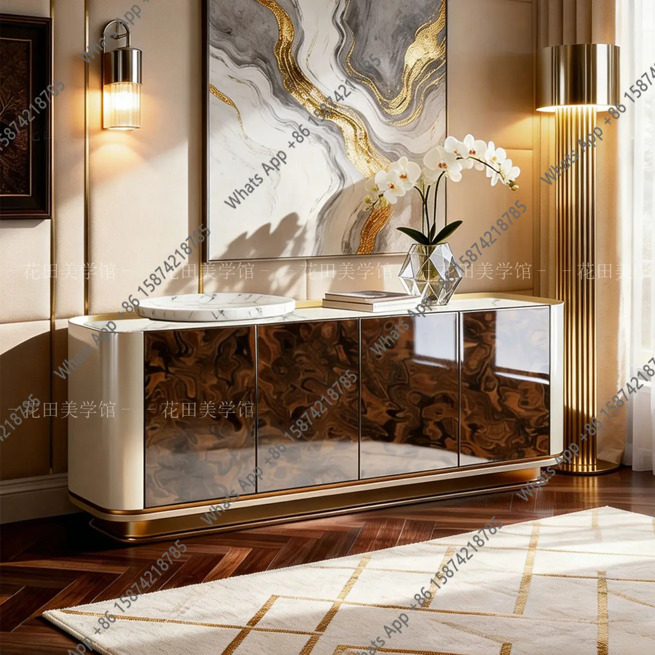 

Итальянский элитный буфет из шпона с древесными вставками, для виллы, высококлассного ресторана, шкаф для хранения, окрашенный, для декора прихожей