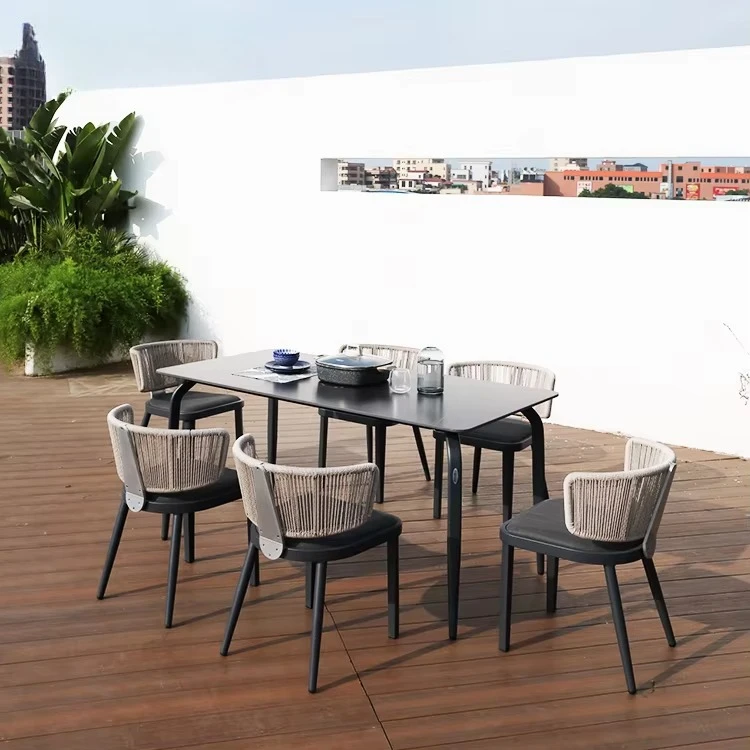 Modern Outdoor Furniture Stackable Bistro Restaurant Dining Table and 6 Chairs for Dining Room Restaurant