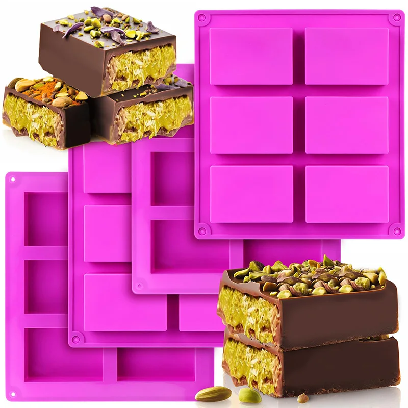 4pcs Rice Krispies Treats Baking,6-Cavity Chocolate Bar Mold Deep Thick,Candy Making Supplies for Chocolate Pudding Butter Mould