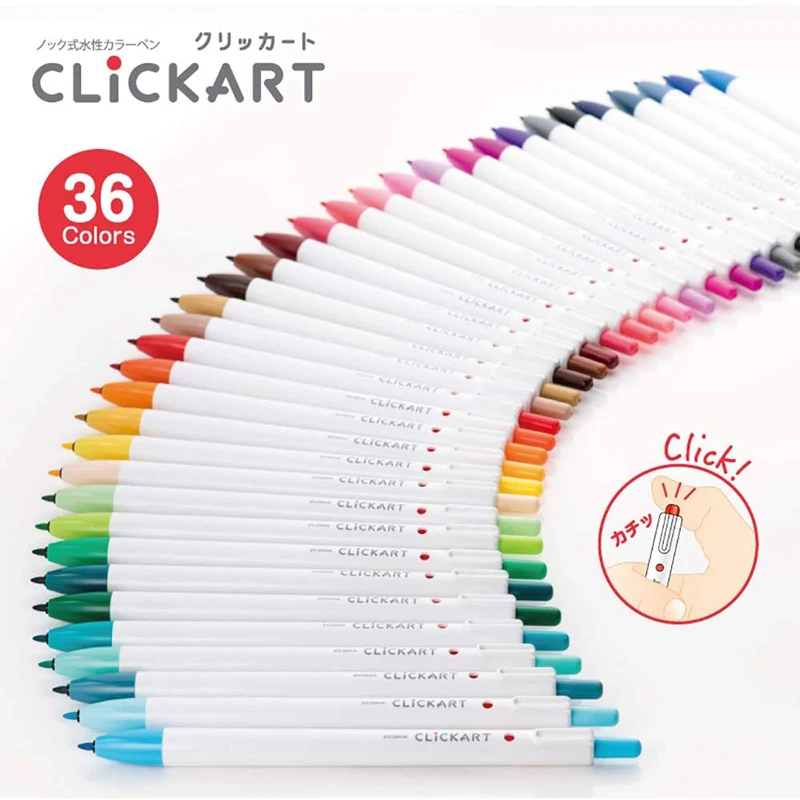 ZEBRA Clickart Push Spidol Yang Dapat Ditarik Pena Cat Air 12/36/48 Warna Set Lengkap 0.6Mm WYSS22 Perlengkapan Seni Marcadores