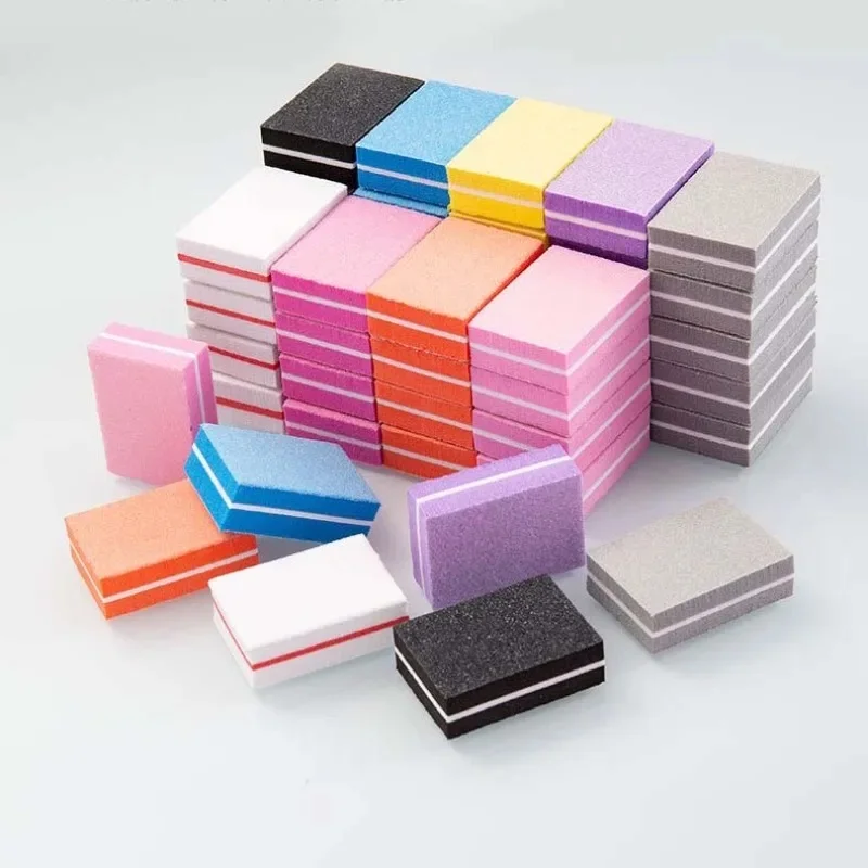 50pcs/pack Mini Sanding Nail File Sponge Cube Two-sided Polished Sponge Strip Block Professional 100/180 Sandpaper Manicure Tool
