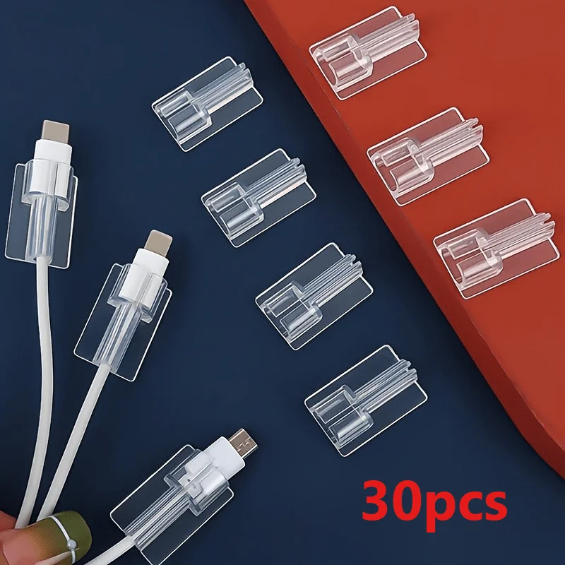 30PCS Clear Mobile Phone Charging Cable Holder - Protective Transparent Clip Data Wire with Easy Management and Organization